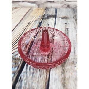 Vintage Stamped FENTON Pink Glass Round Ring Holder Trinket Dish 3" x 2"
